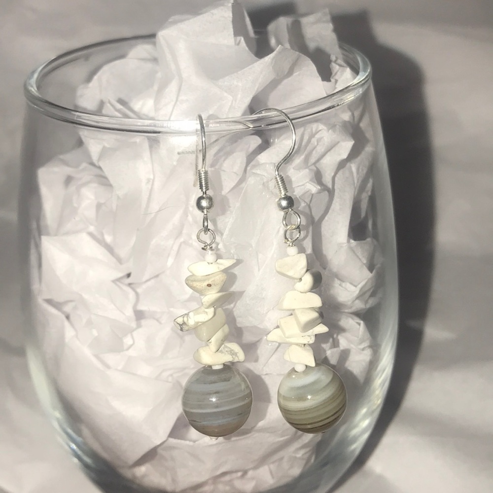Grey Natural Handblown Glass Dangle Earrings